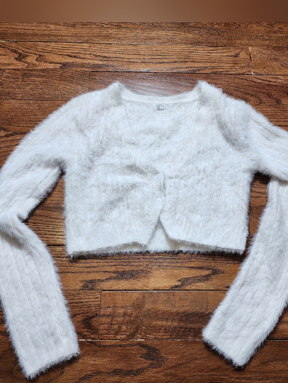 Garage Cropped Fuzzy Eyelash Knit Cardigan Sweater White Womens P/S Coquette Y2K